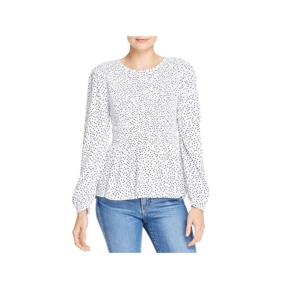 BEACHLUNCHLOUNGE COLLECTION Womens White Long Sleeve Crew Neck Peplum Top L